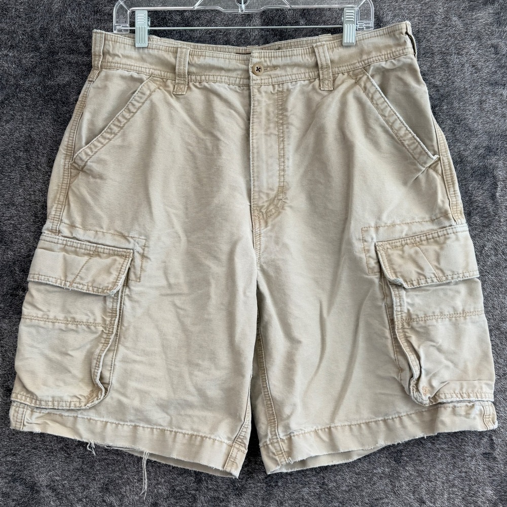 VTG American Eagle Cargo Shorts Khaki Size 34 Baggy Distressed Military Y2K